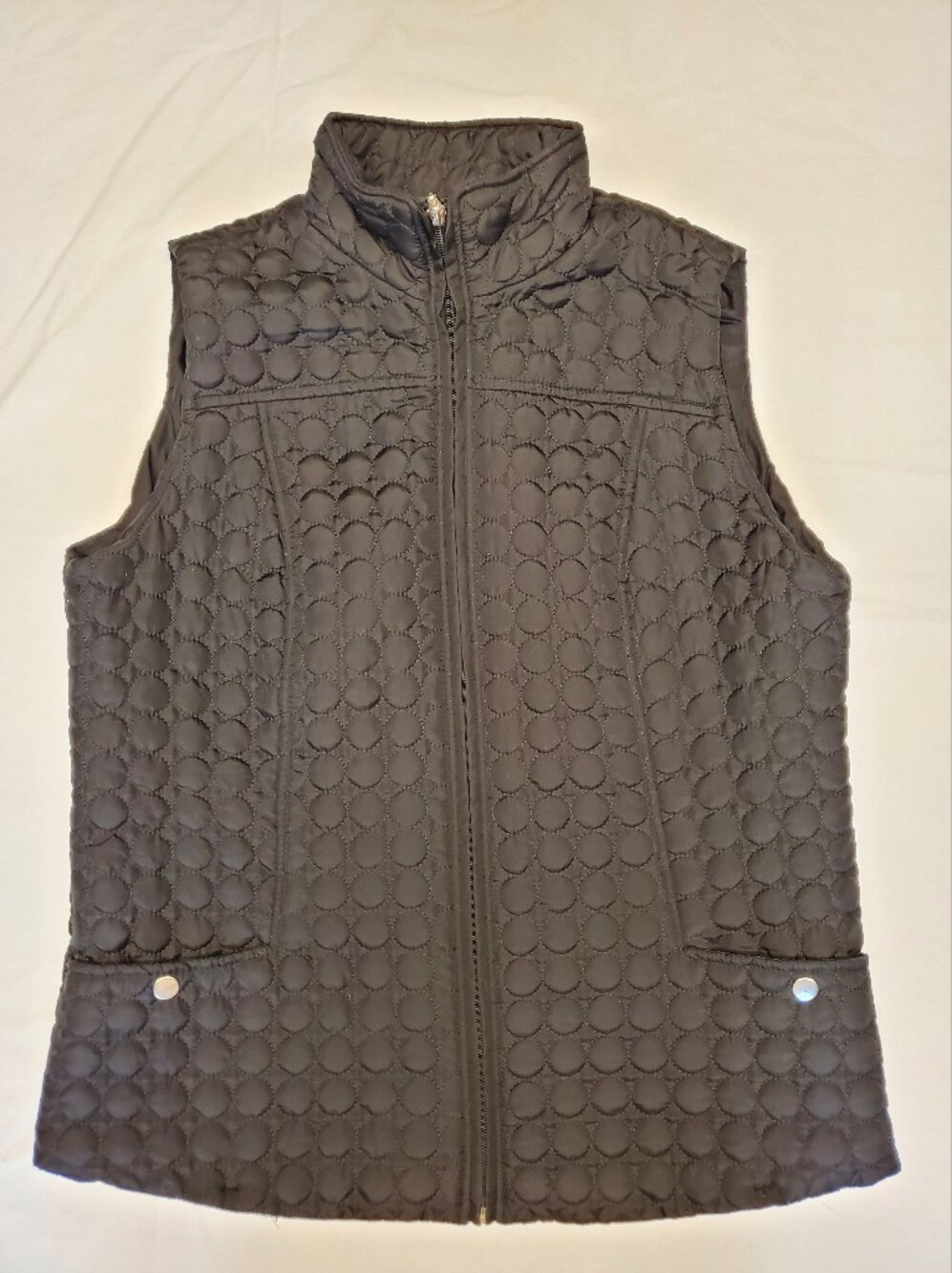 Fresh Womens Vest M Black Quilted Circle Pattern Full Zip Lightweight Layer
